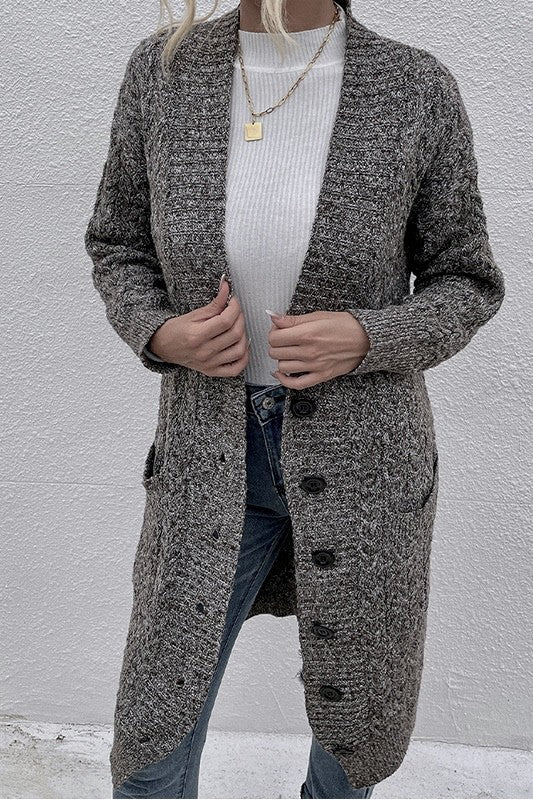 Drak Gray Dual Pocket Button Front Cardigan
