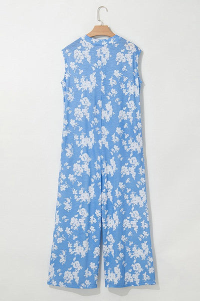 Floral Print Wide Leg Relaxed Sleeveless Jumpsuit