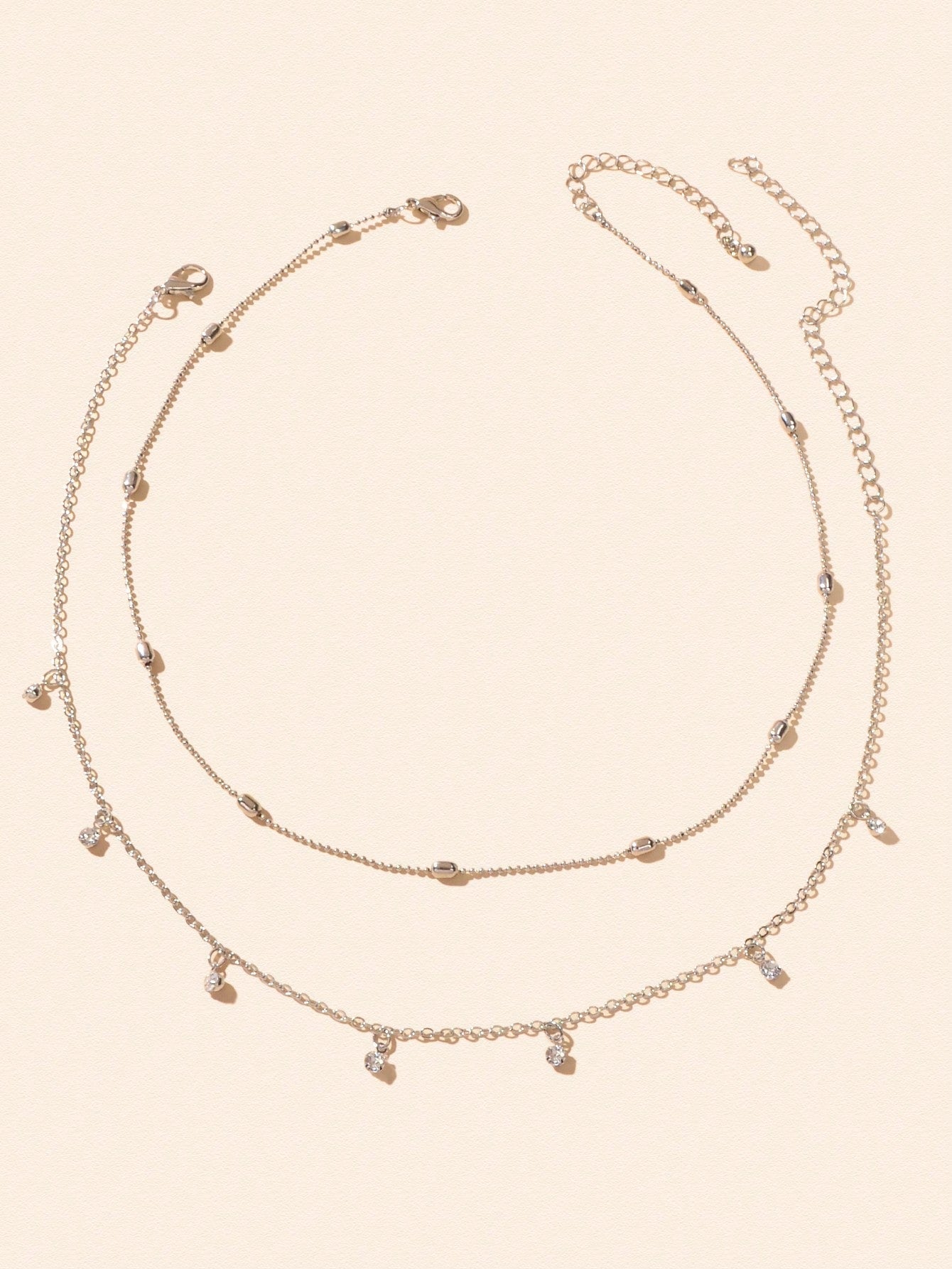 Sparkling Diamond Pendant Double Layer Silver Necklace Elegant